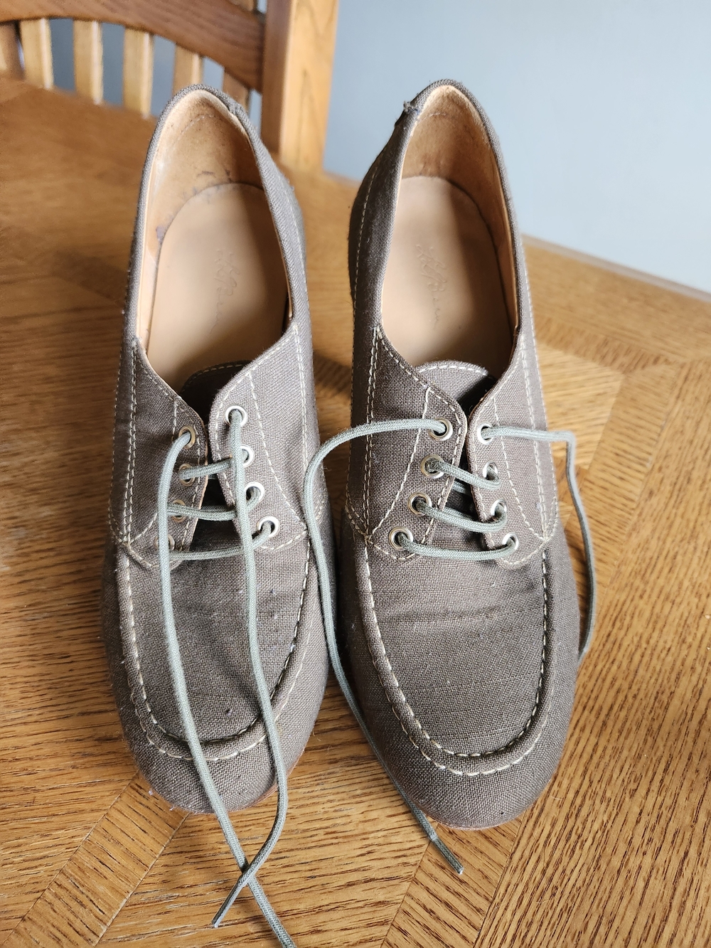 L.L. Bean Taupe Canvas Lace-Up Heels - Picture 2 of 7